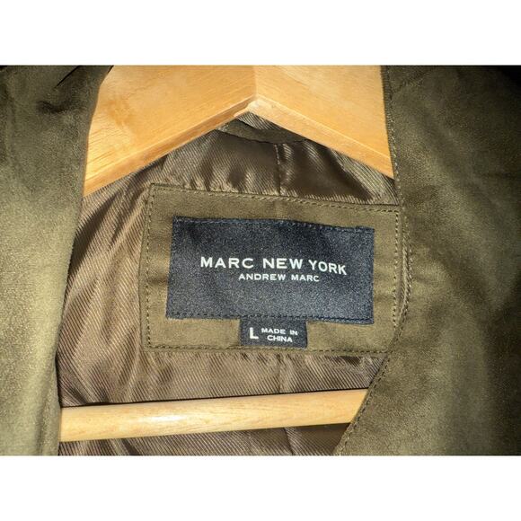 Marc New York Army Green Large Faux Suede Motorcycle Jacket Women - Picture 3 of 5